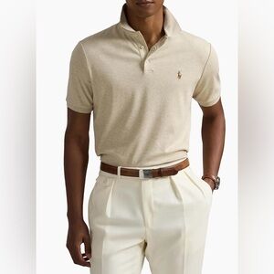 Polo Ralph Lauren Cotton Slim-Fit Polo Shirt Cream Beige Heather, Extra Large XL